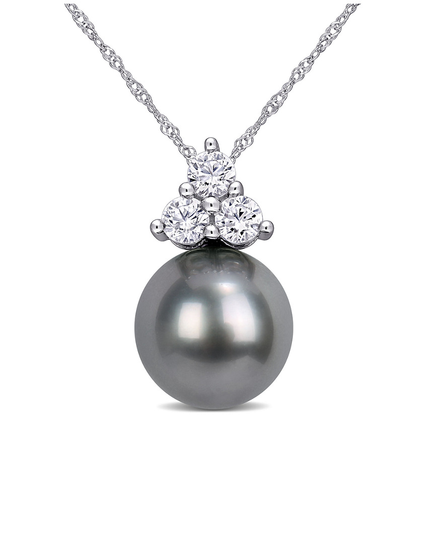 Rina Limor 10k 0.69 Ct. Tw. White Sapphire 11-12mm Pearl Pendant Necklace