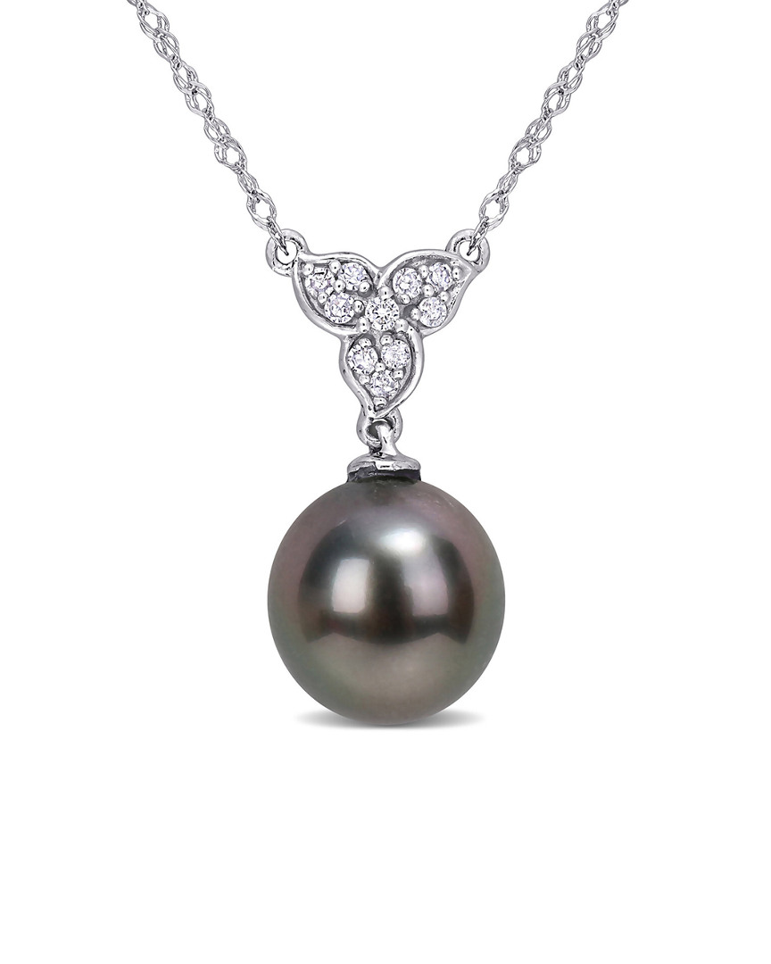 Rina Limor 10k Diamond 8.5-9mm Pearl Pendant Necklace