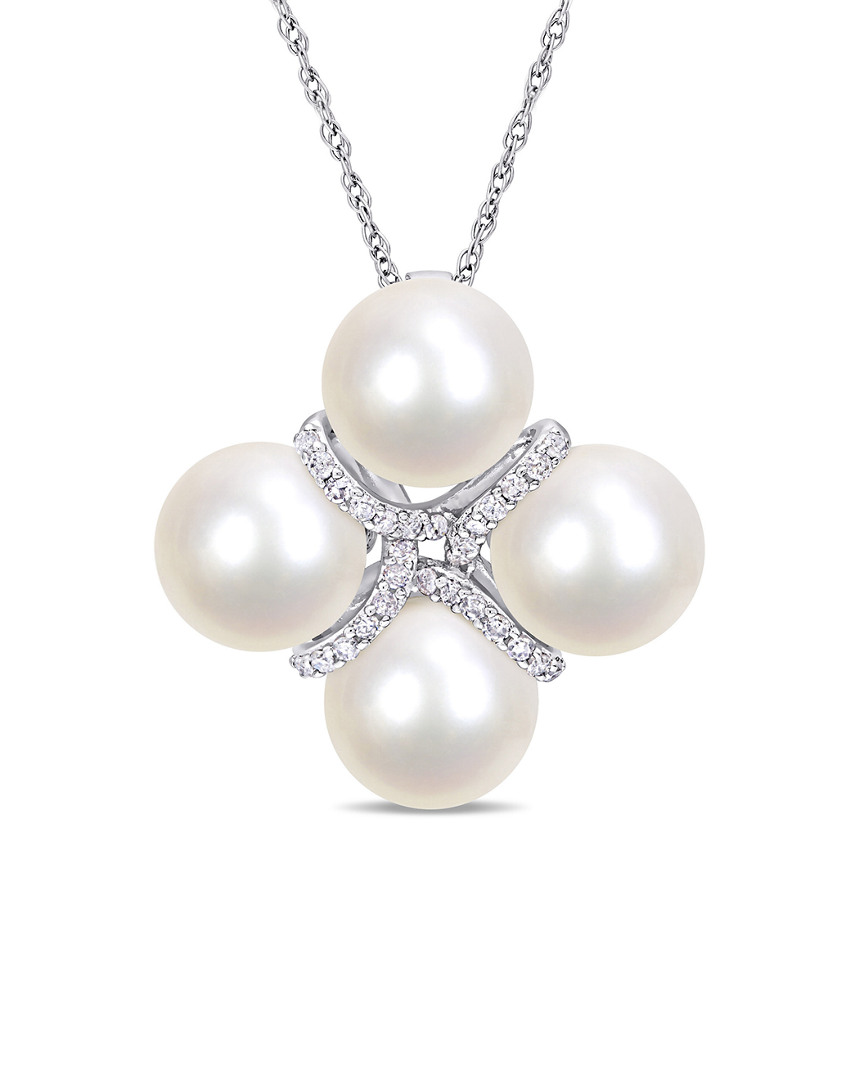 Rina Limor 10k 0.14 Ct. Tw. Diamond 8-8.5mm Pearl Crossover Pendant Necklace