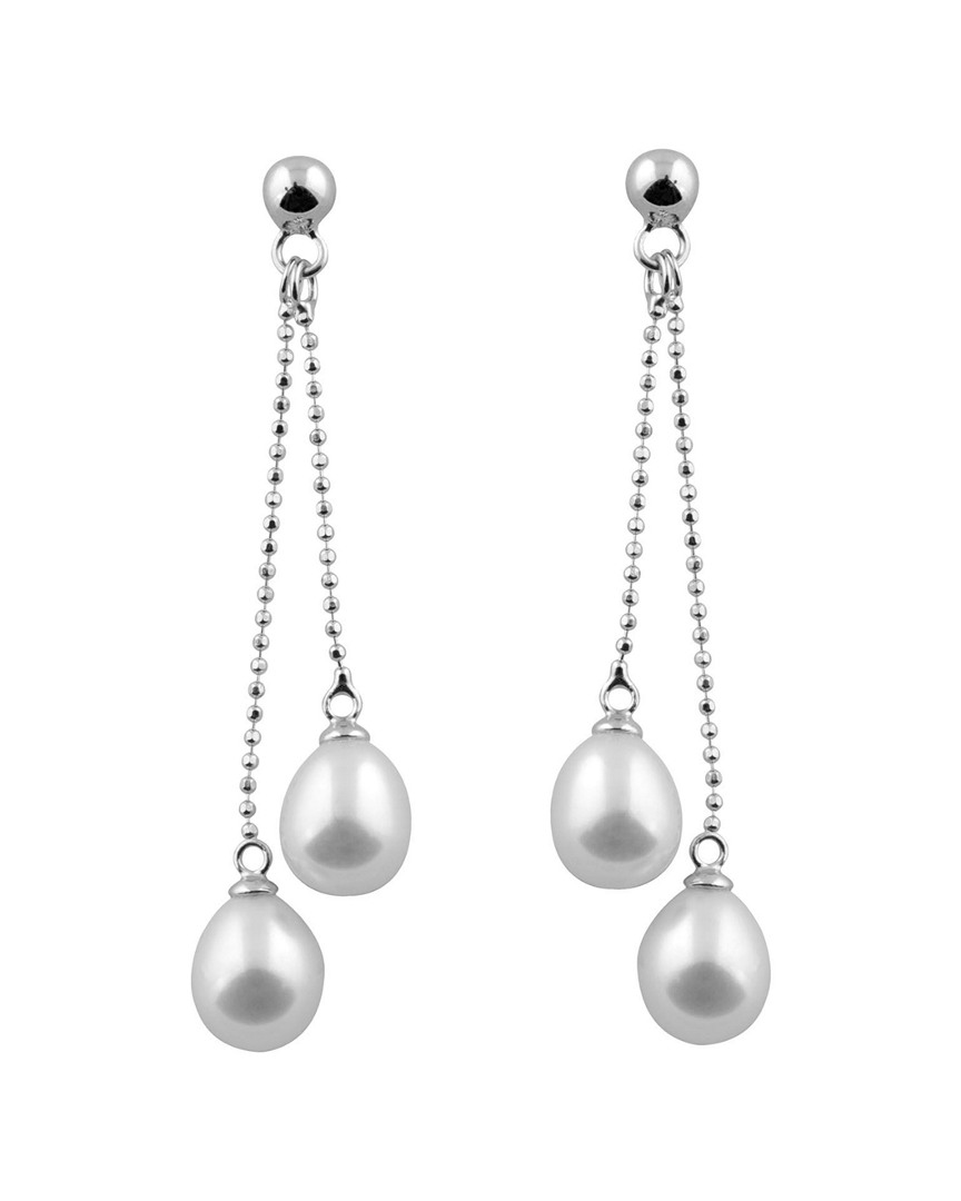 Splendid Pearls Rhodium Over Silver 7-8mm Pearl Earrings
