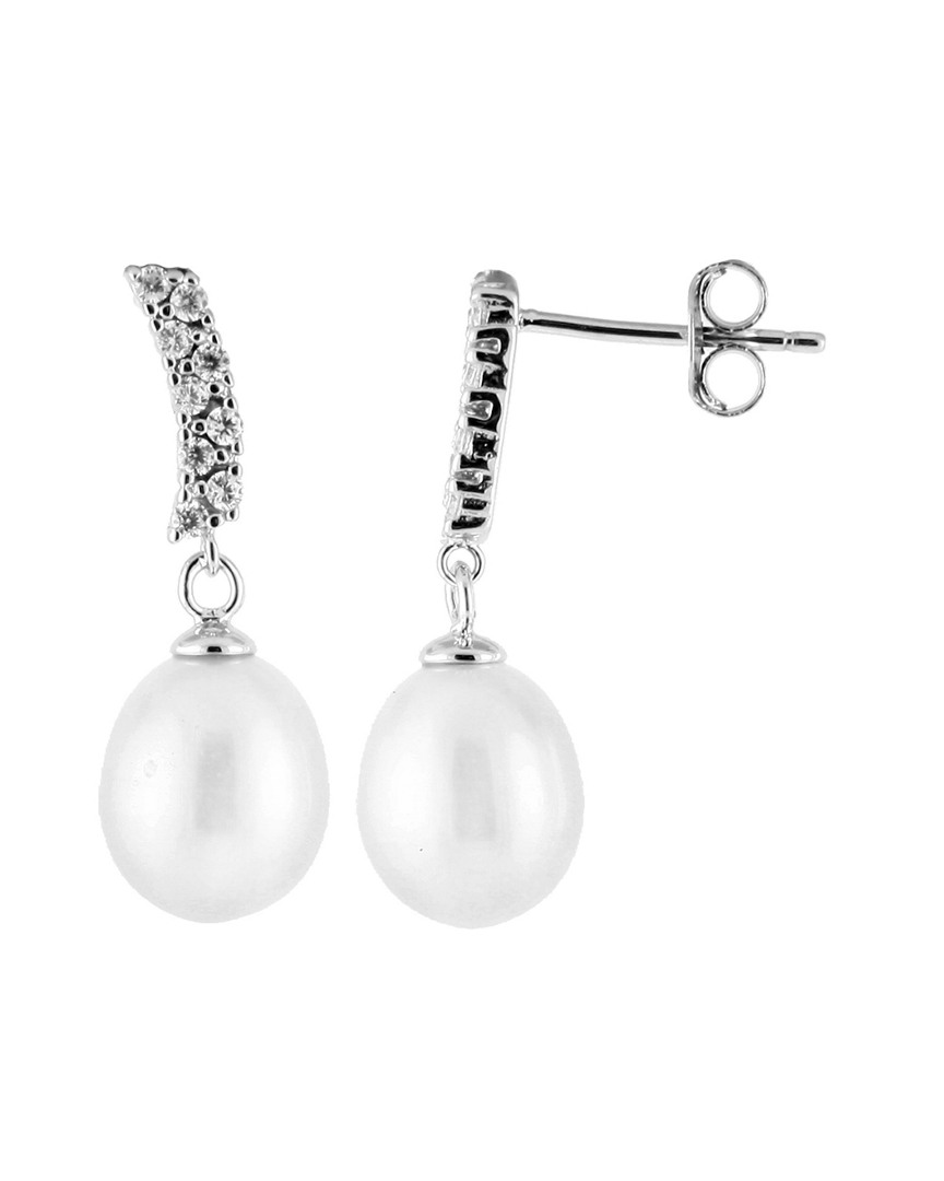 Splendid Pearls Rhodium Over Silver 7.5-8mm Pearl Earrings