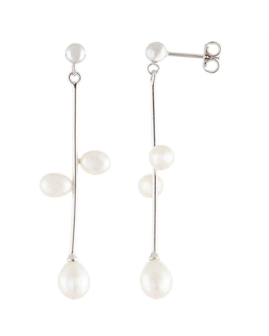 Splendid Pearls Rhodium Over Silver 4-6mm Pearl Earrings