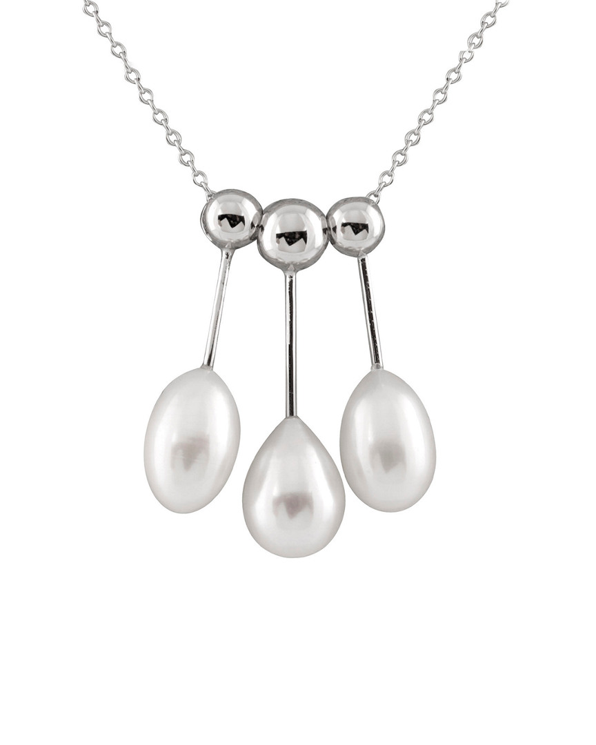 Splendid Pearls Rhodium Over Silver 6-8mm Pearl Pendant