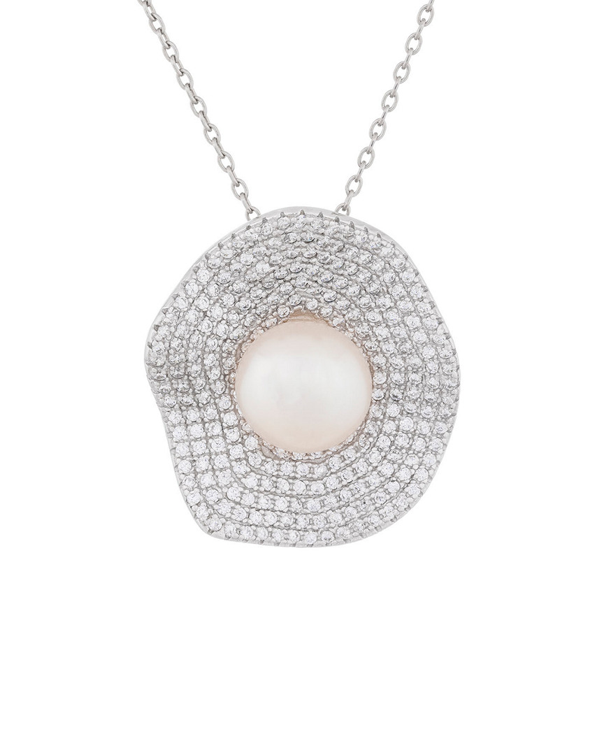 Splendid Pearls Rhodium Over Silver 9-10mm Pearl Pendant