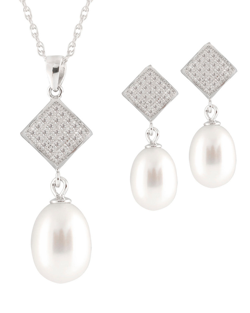 Splendid Pearls Silver Pearl Necklace & Earrings