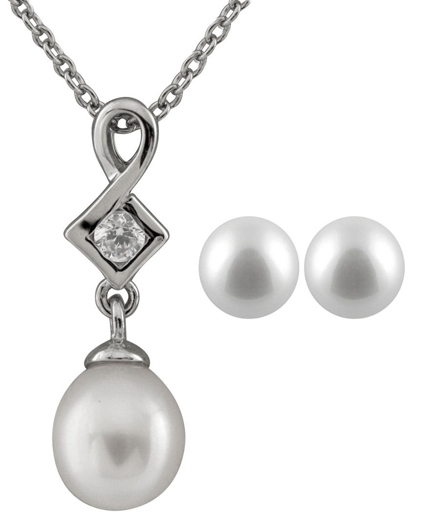 Splendid Pearls Rhodium Over Silver 6.5-7mm Pearl Necklace & Earrings Set