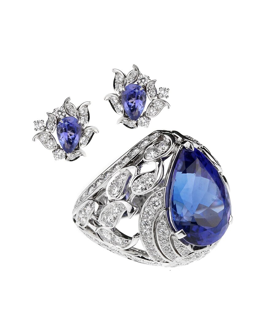 Heritage Van Cleef & Arpels Van Cleef & Arpels 18k 14.97 Ct. Tw. Diamond & Tanzanite Les Jardins Ring &  Earrings (authentic Pre