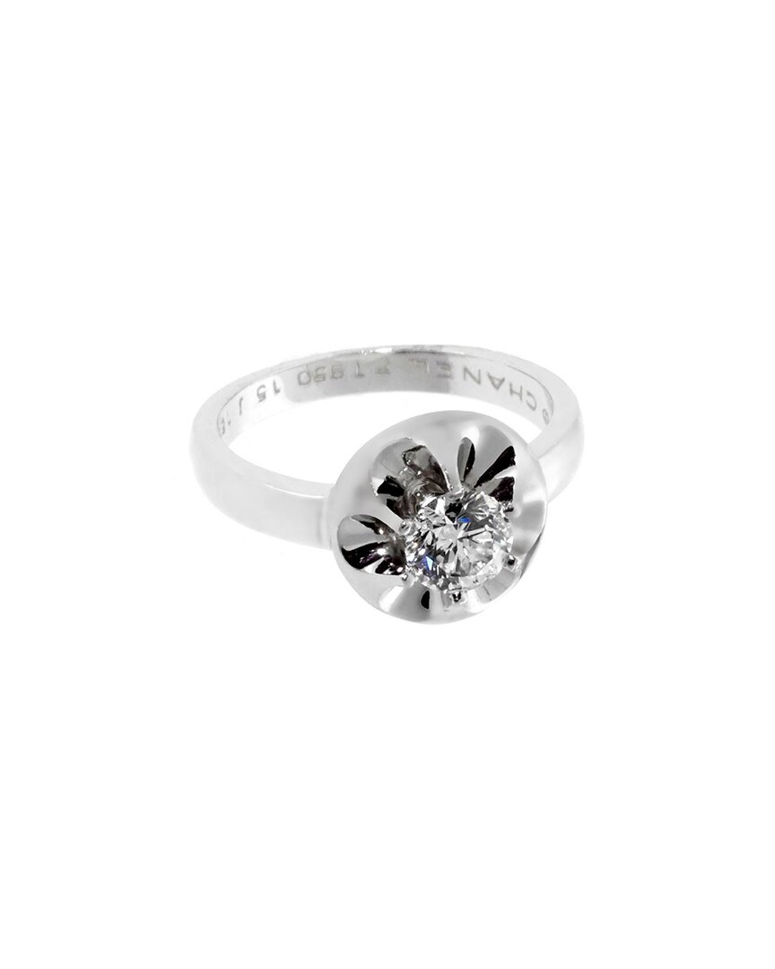 Chanel Platinum 0.35 Ct. Tw. Diamond Flower Ring (authentic Pre-loved) In Silver