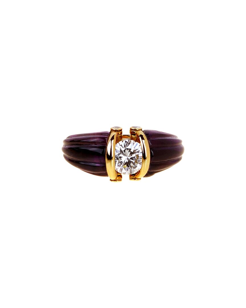 Heritage Christian Dior Dior 18k 5.14 Ct. Tw. Diamond & Amethyst Solitaire Ring (authentic )