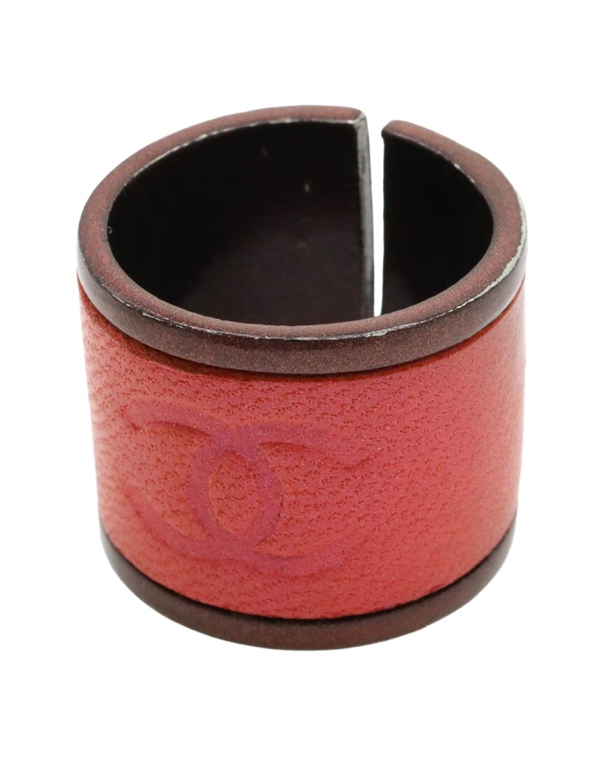 Chanel Coco Mark Wide Open Ring Leather Metal (authentic Pre-loved)