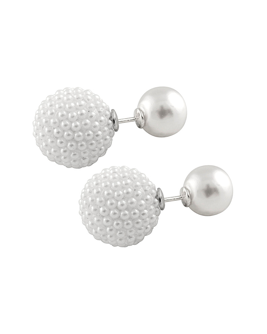 Splendid Pearls Rhodium Plated 14-15mm Shell Pearl Earrings