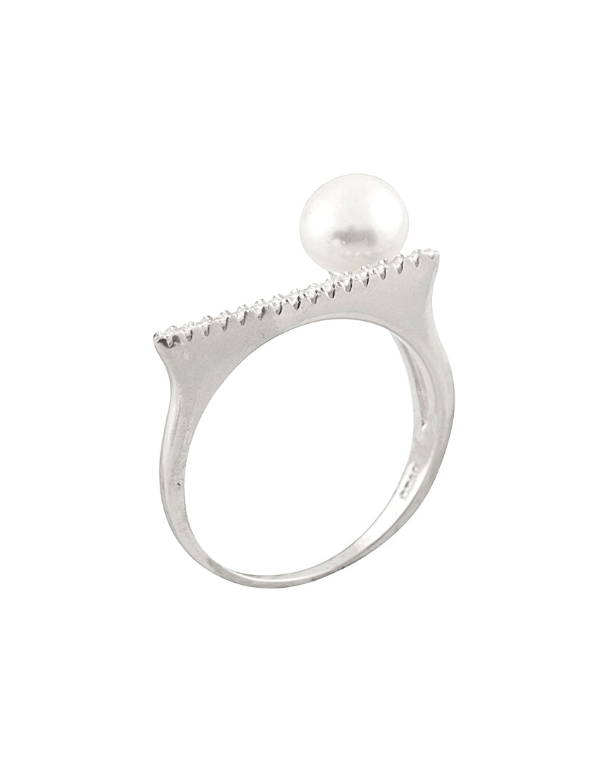 Splendid Pearls Dnu 0 Units Sold  Rhodium Plated 6-6.5mm Pearl & Cz Ring
