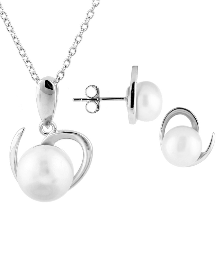 Splendid Pearls Silver 7-9mm Freshwater Pearl Earrings & Necklace Set