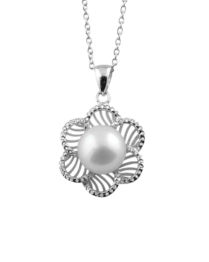Splendid Pearls Silver 9-9.5mm Freshwater Pearl Flower Shaped Necklace