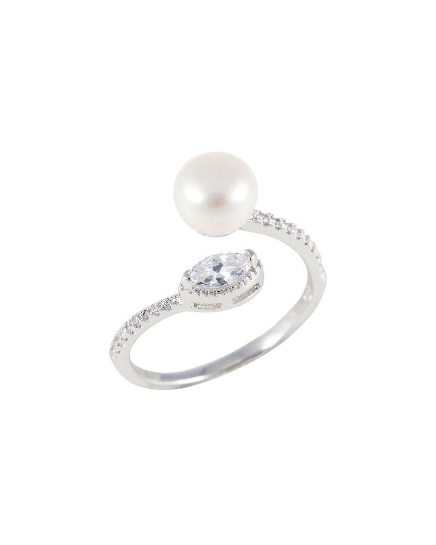 Splendid Pearls Rhodium Over Silver 7-8mm Pearl Ring