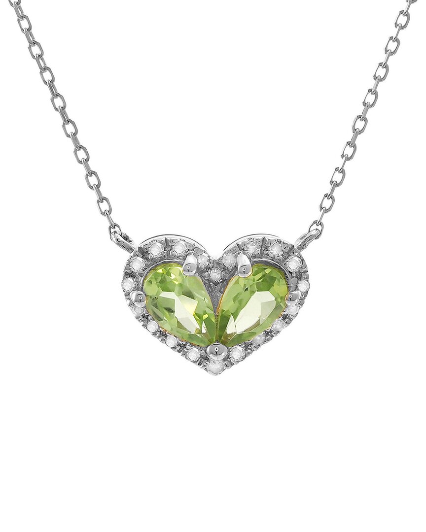 Gemstones Silver 0.54 Ct. Tw. Diamond & Peridot Heart Necklace