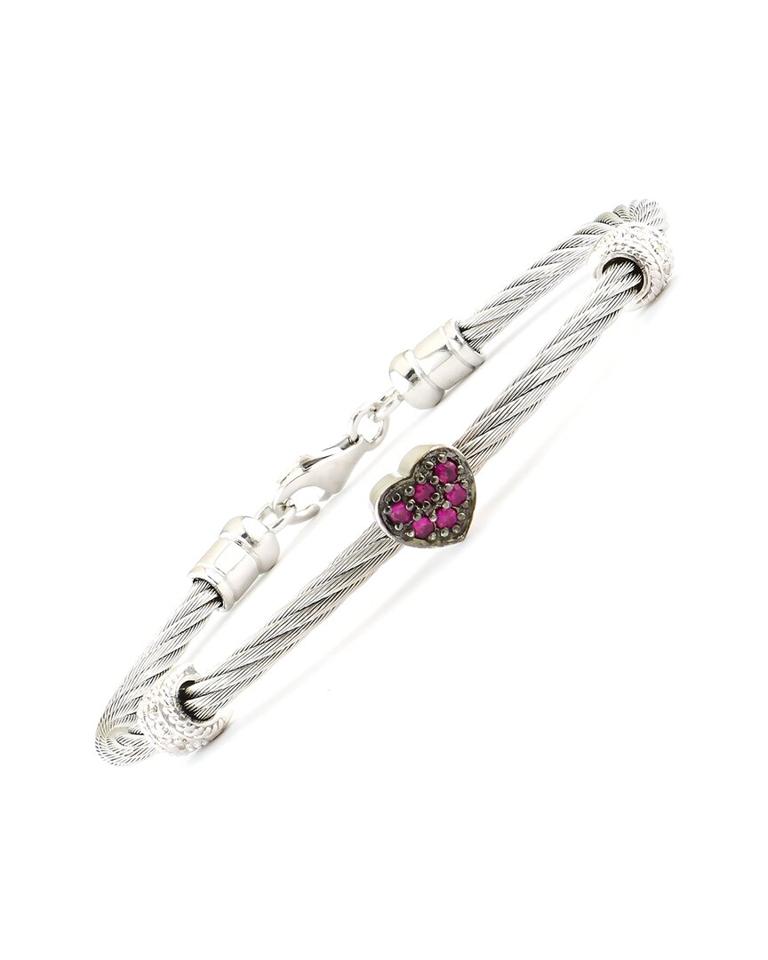 Gemstones Silver & Steel 0.15 Ct. Tw. Diamond & Ruby Bangle Bracelet
