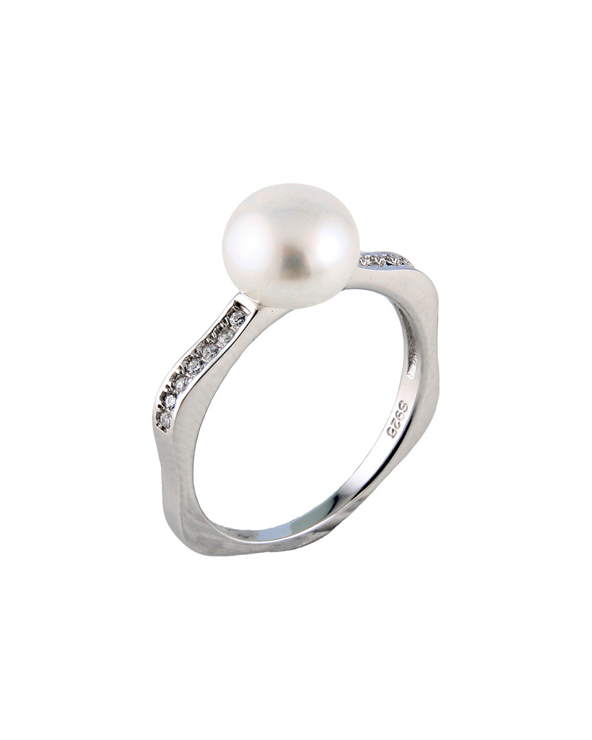 Splendid Pearls Silver 7.5-8mm Freshwater Pearl & Cz Ring