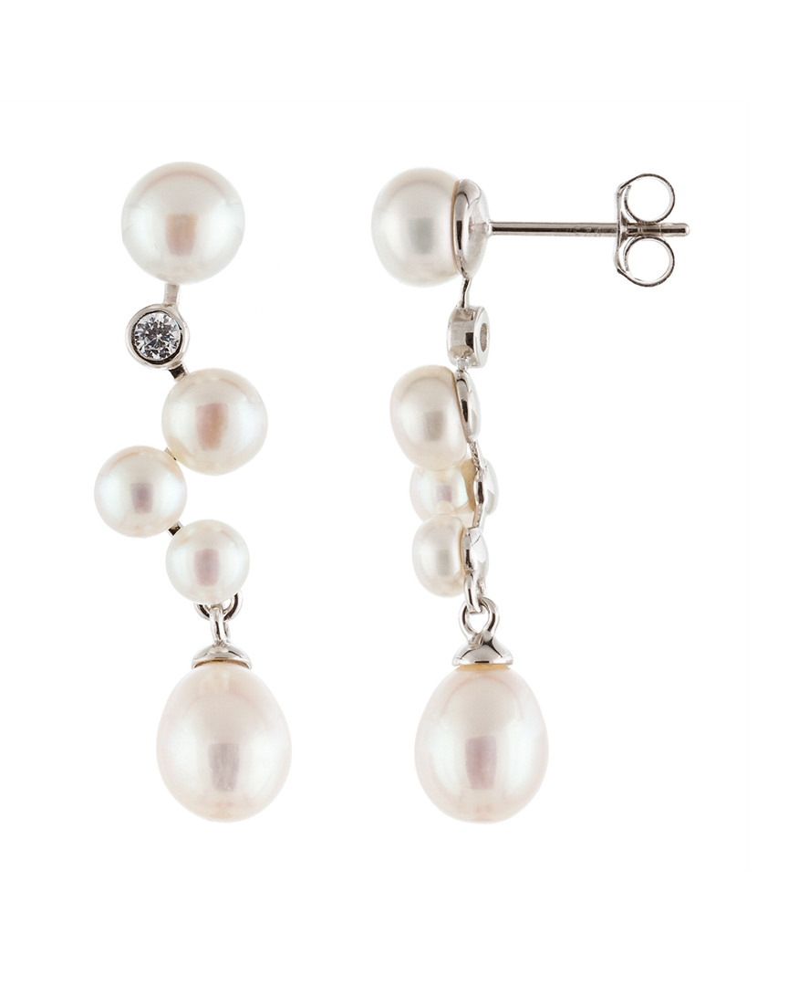 Splendid Pearls Silver 4-8mm Freshwater Pearl & Cz Earrings