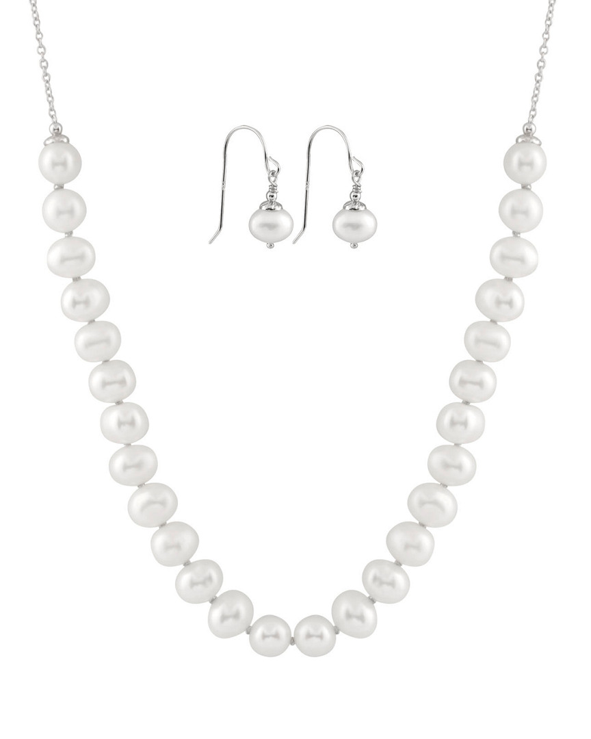 Splendid Pearls Silver 8-9mm Freshwater Pearl Necklace & Earrings Set