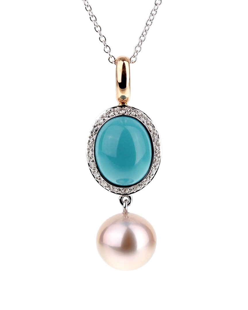 Mimi Milano 18k 3.08 Ct. Tw. Diamond & Turquoise 7.5mm Pearl Necklace (authentic )