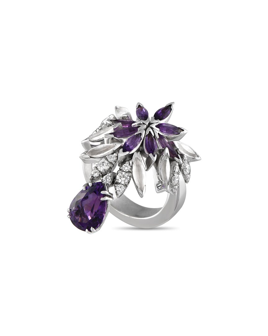 Pasquale Bruni 18k White Gold 0.45ct Diamond And Amethyst Ring Pb08-050225 In Silver