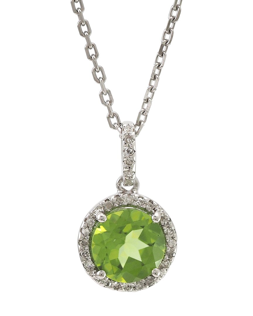 Gemstones Silver 1.44 Ct. Tw. Diamond & Peridot Necklace