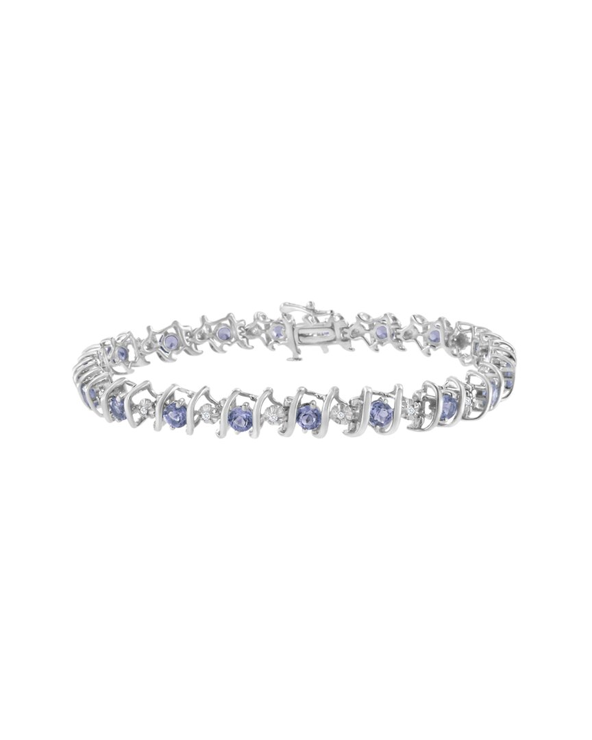 Haus Of Brilliance Colorful Gemstones Silver 4.62 Ct. Tw. Diamond & Lab-grown Tanzanite Tennis Brace