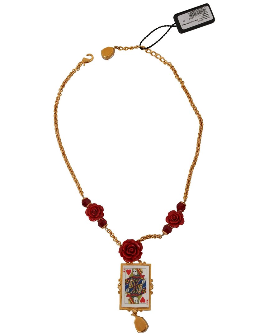 Dolce & Gabbana Flower Card Deck Crystal Pendant Necklace