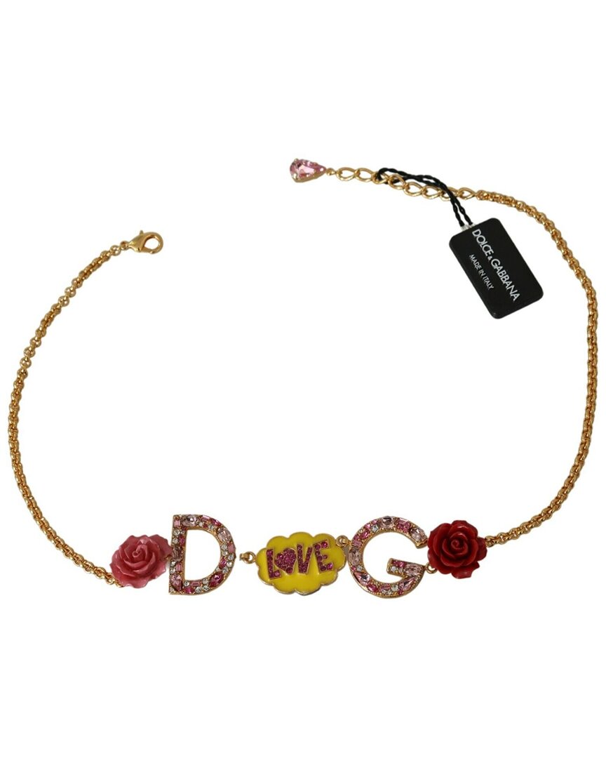 Dolce & Gabbana Dg Logo Rose Love Crystal Charm Necklace