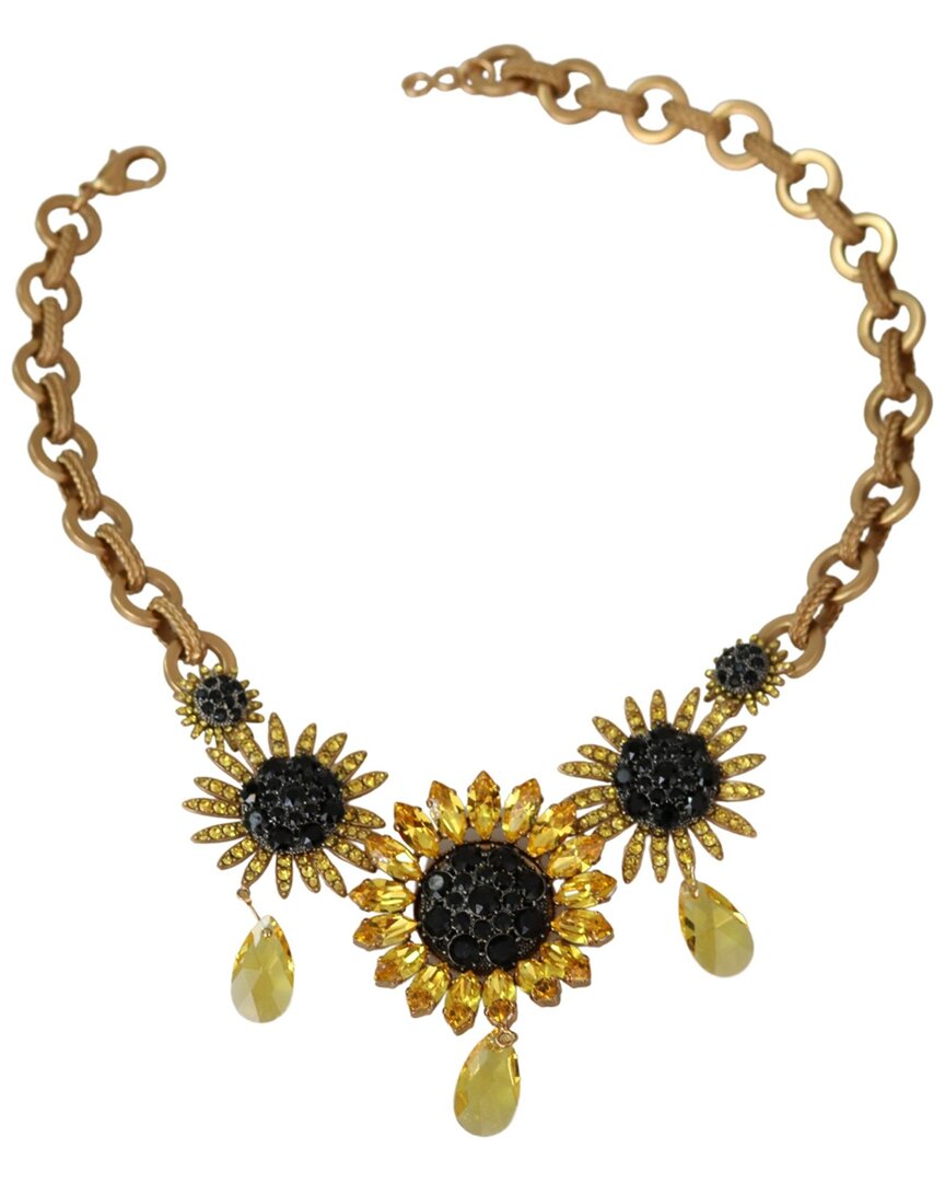 Shop Dolce & Gabbana Chain Crystal Sunlower Pendant Necklace