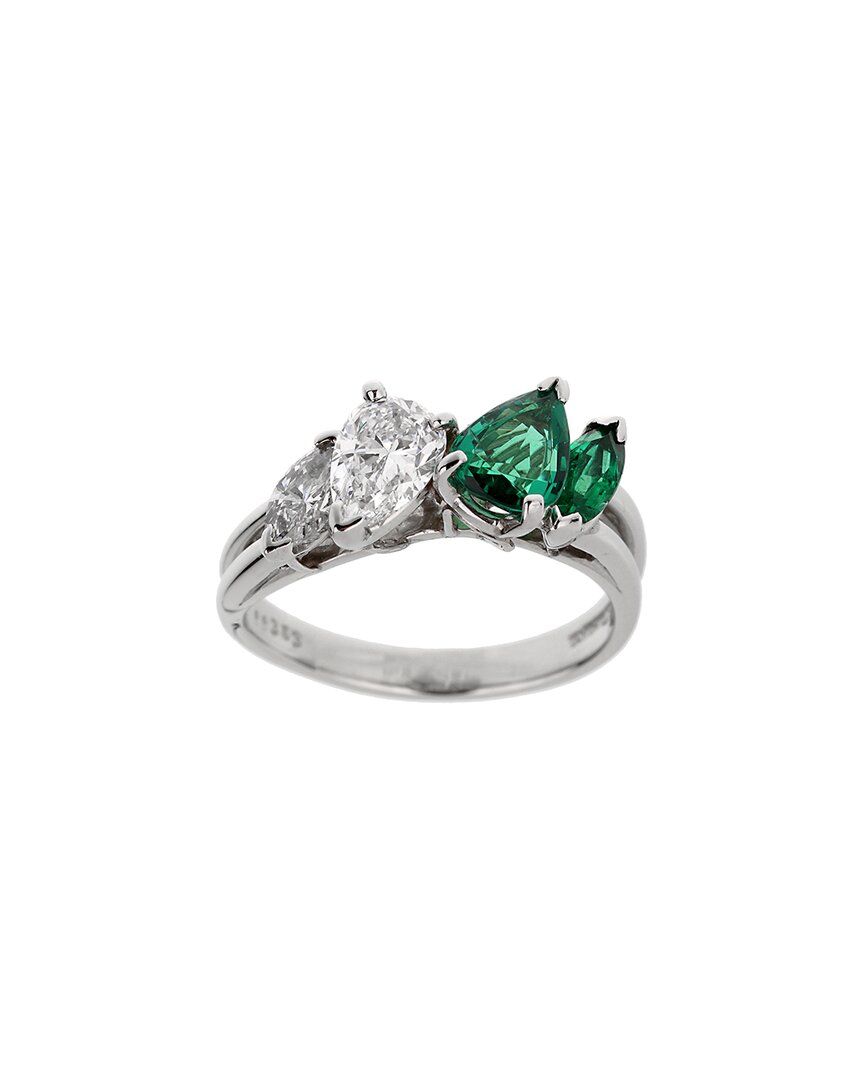 Oscar Heyman Platinum 1.54 Ct. Tw. Diamond & Emeralds Ring (authentic ) In Metallic