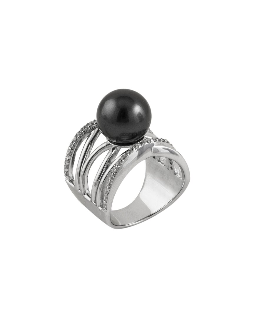 Shop Splendid Pearls Rhodium Plated 12-12.5mm Pearl Cz Ring