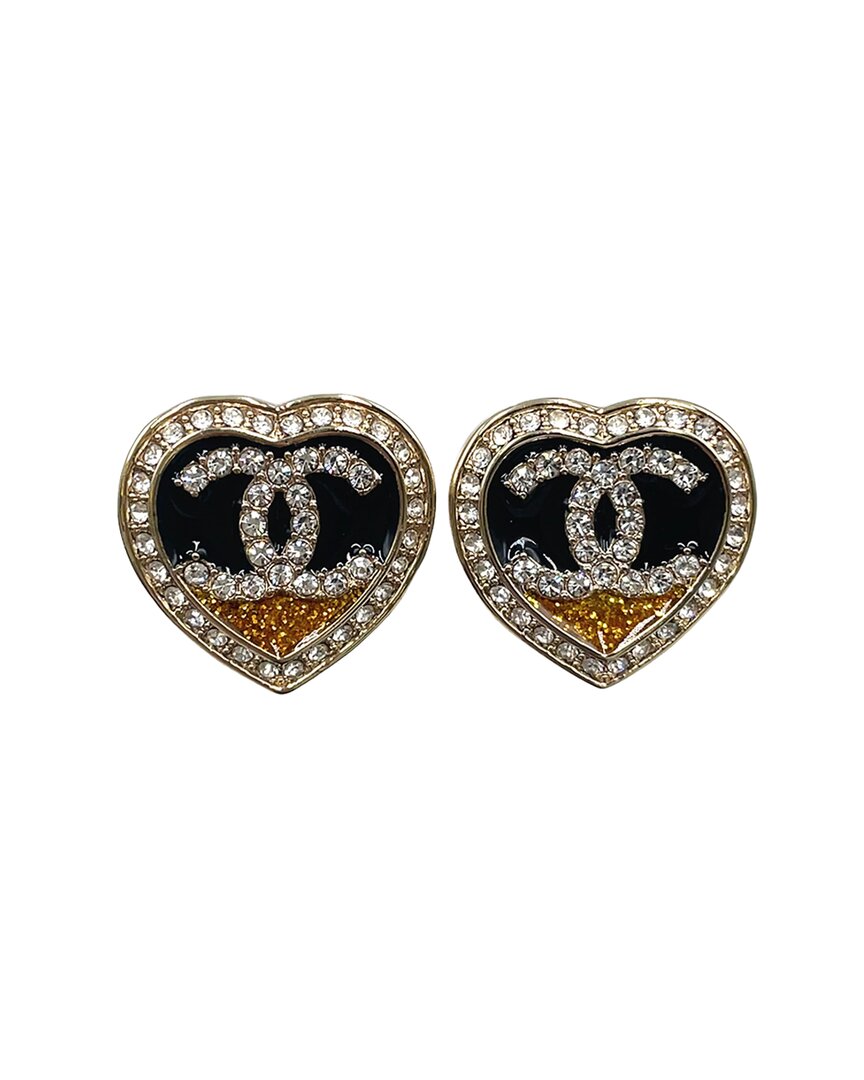 Chanel Rhinestone Heart Earrings (authentic Pre-loved) In Gold