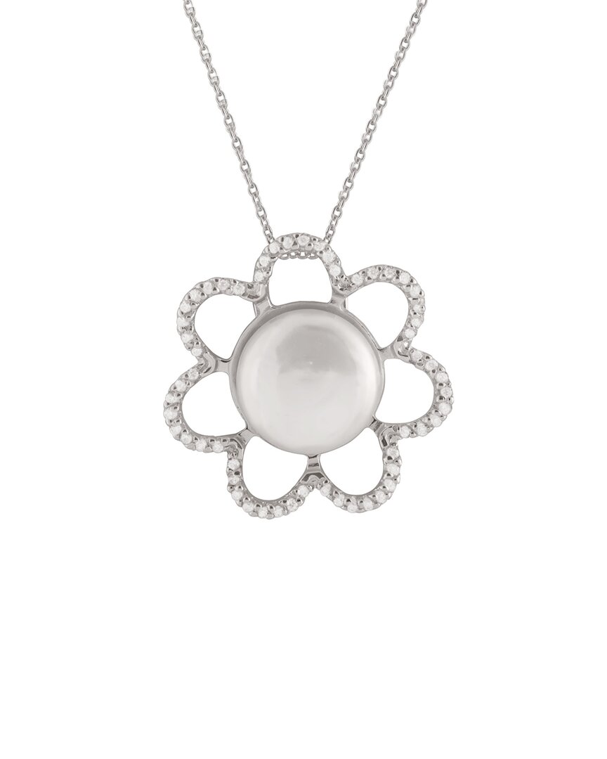Splendid Pearls Silver 14-15mm Coin Pearl Pendant Necklace