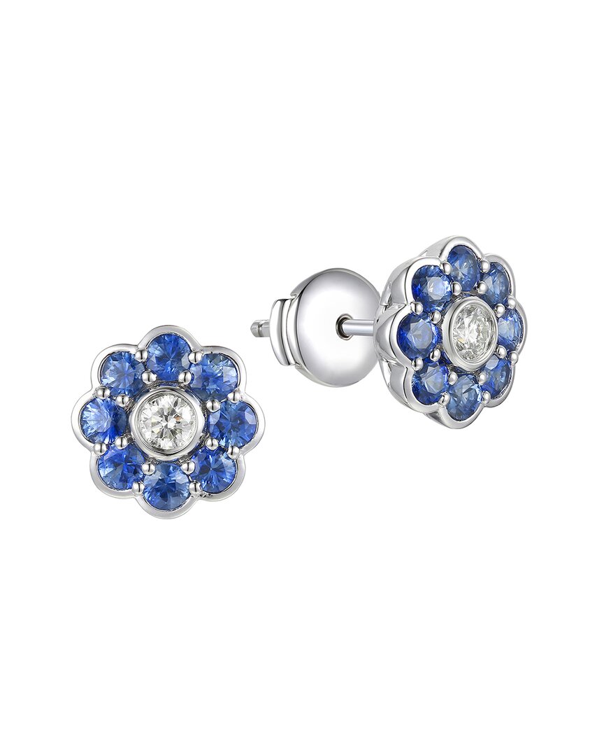 Gregg Ruth 14k 2.02 Ct. Tw. Diamond & Blue Sapphire Flower Earring In No Color