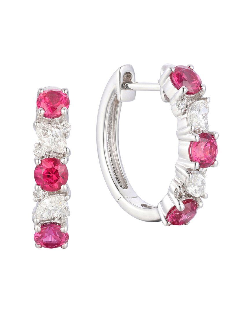Gregg Ruth 14k 1.83 Ct. Tw. Diamond & Ruby Huggie Earring In No Color