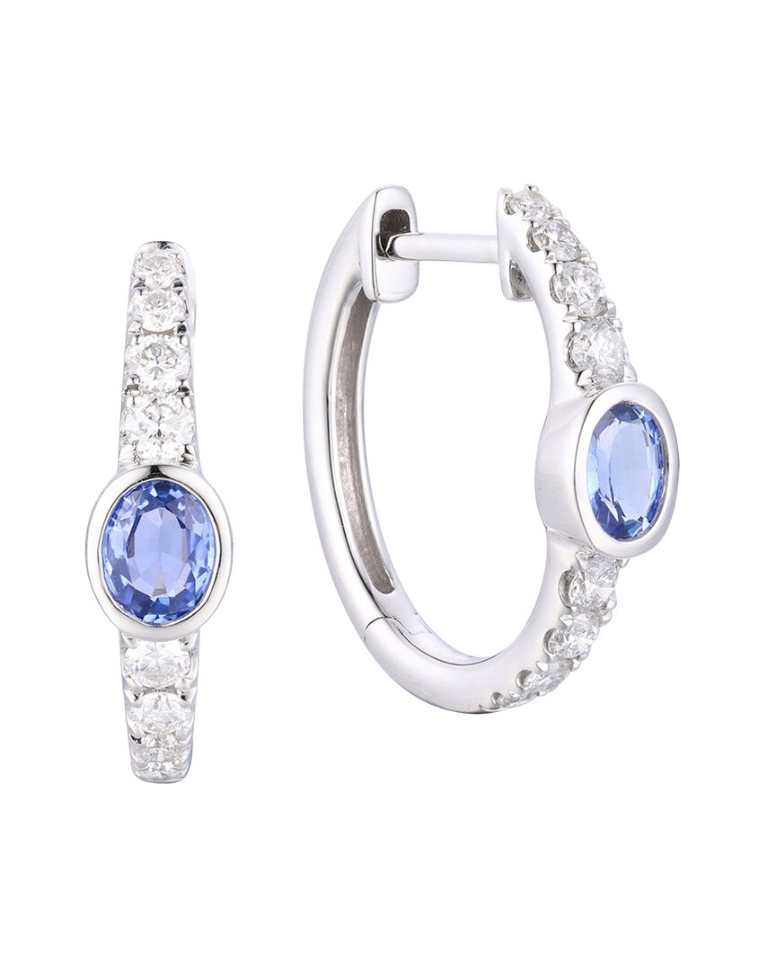 Gregg Ruth 14k 0.89 Ct. Tw. Diamond & Blue Sapphire Huggie Earring In No Color