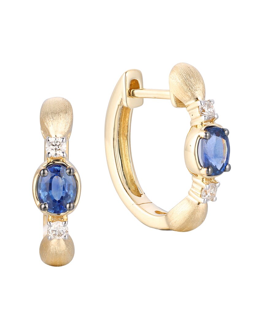 Gregg Ruth 14k 0.72 Ct. Tw. Diamond & Blue Sapphire Huggie Earring In No Color