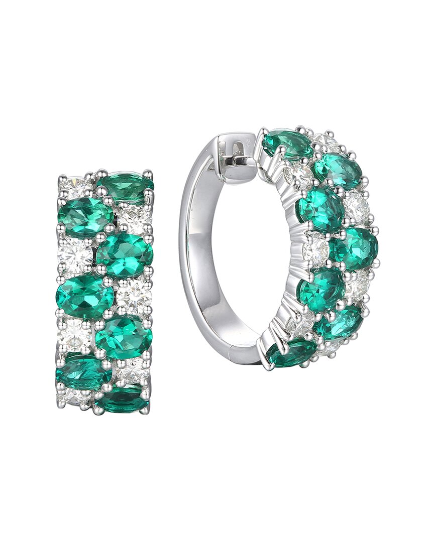 Gregg Ruth 14k 3.95 Ct. Tw. Diamond & Lab-grown Lab Created Emerald Huggie Earring In No Color