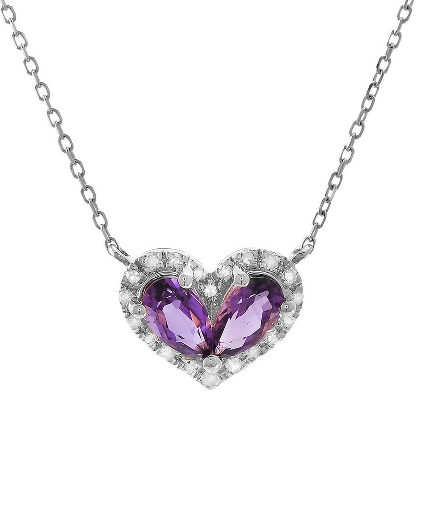 Gemstones Silver 0.45 Ct. Tw. Diamond & Amethyst Heart Necklace