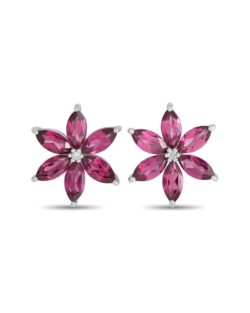 Gemstones 14k 0.01 Ct. Tw. Diamond & Rhodolite Flower Earrings In Pink