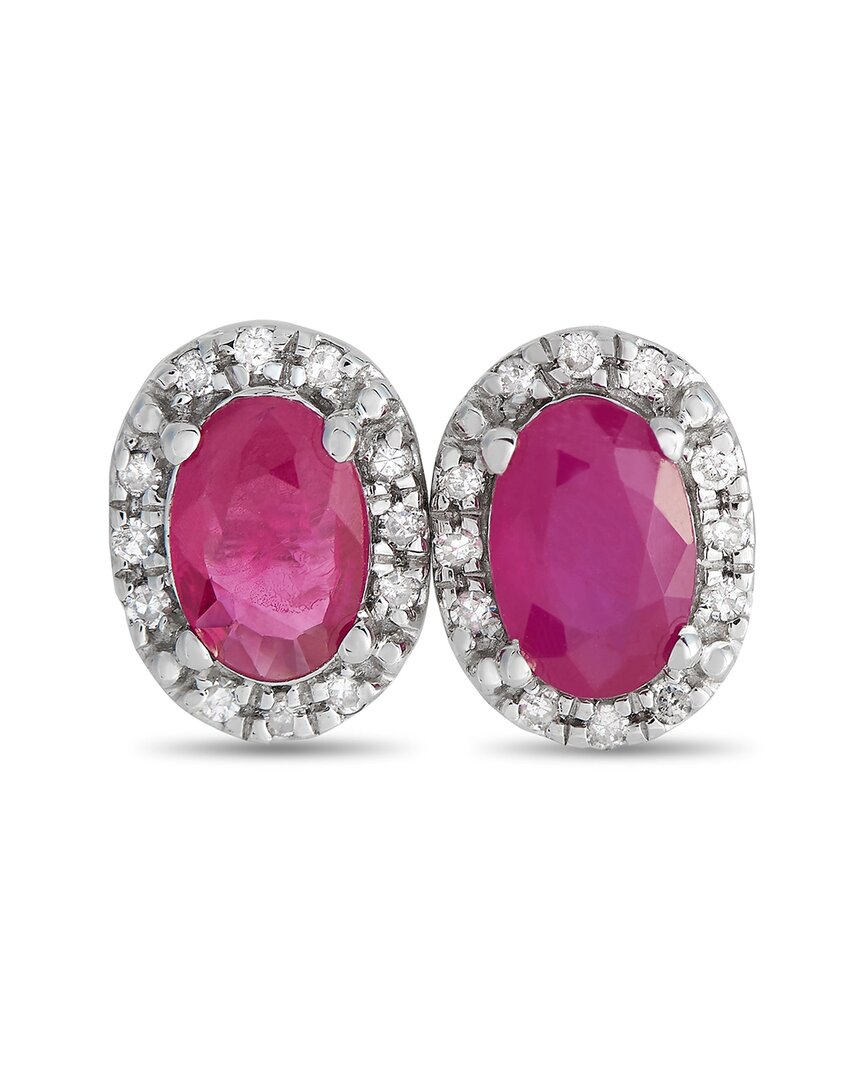 Gemstones 14k 0.10 Ct. Tw. Diamond & Ruby Earrings In Pink