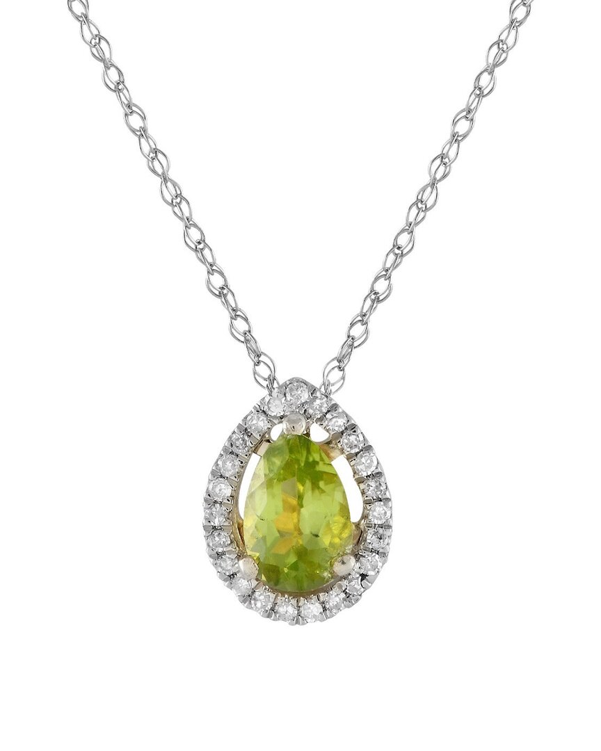 Gemstones 14k 0.07 Ct. Tw. Diamond & Peridot Necklace In Green