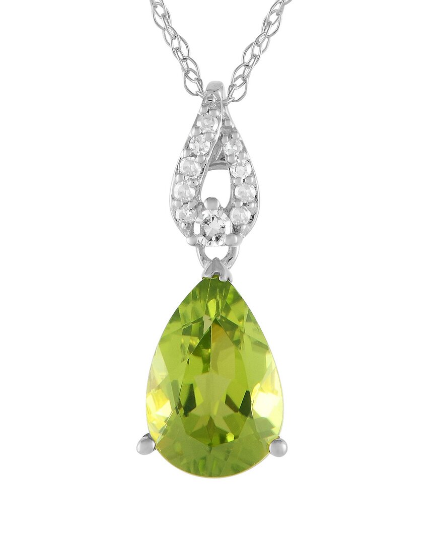 Gemstones 14k 0.06 Ct. Tw. Diamond & Peridot Necklace In Green