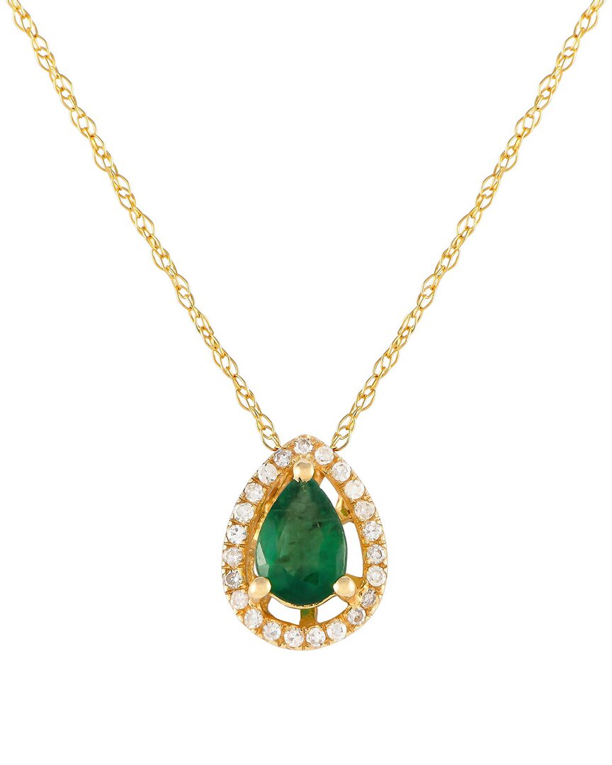 Gemstones 14k 0.07 Ct. Tw. Diamond & Emerald Necklace In Gold