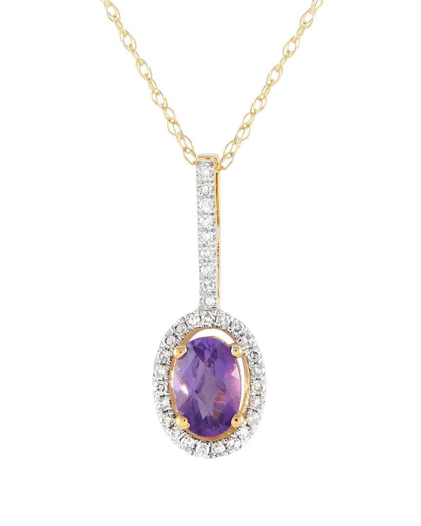 Gemstones 14k 0.09 Ct. Tw. Diamond & Amethyst Pendant Necklace In Gold