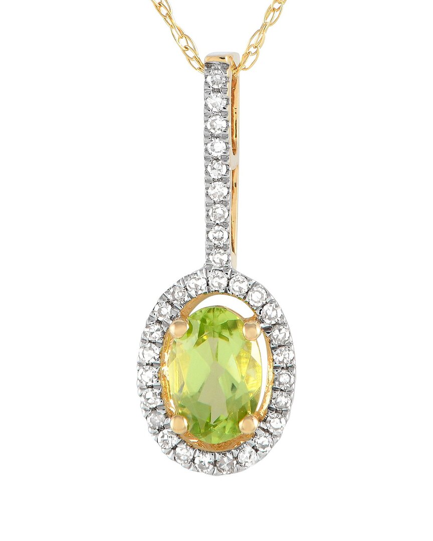 Gemstones 14k 0.09 Ct. Tw. Diamond & Peridot Pendant Necklace In Green