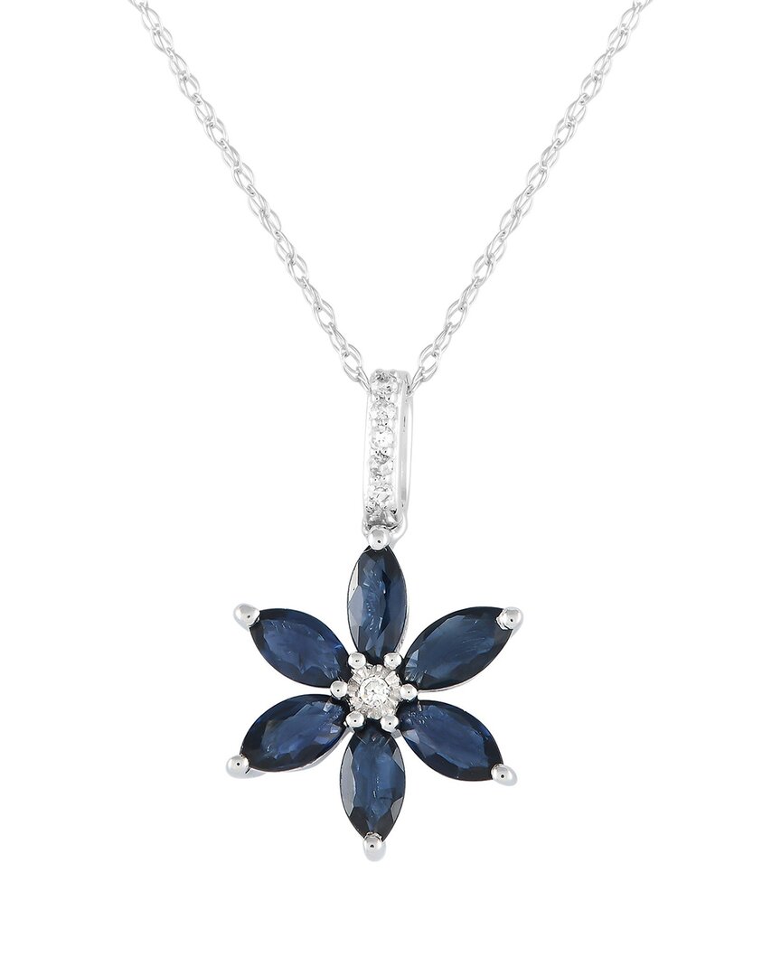 Gemstones 14k 0.01 Ct. Tw. Diamond & Sapphire Flower Necklace