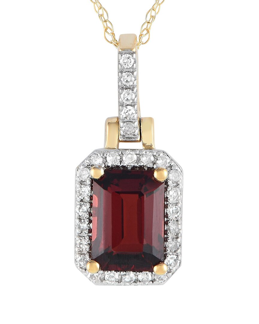 Gemstones 14k 0.12 Ct. Tw. Diamond & Garnet Pendant Necklace In Metallic